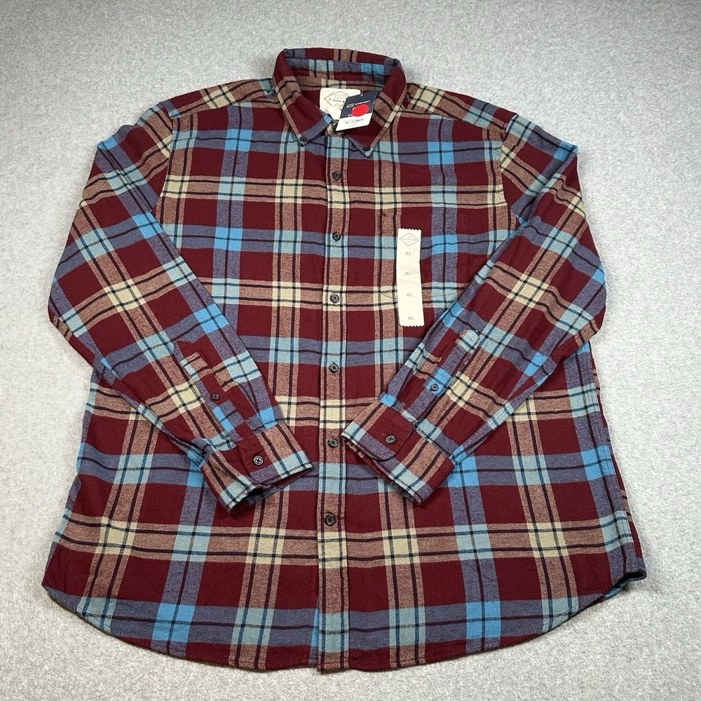 St Johns Bay Super Soft Flannel Shirt XL Burgundy Plaid Button Front NWT